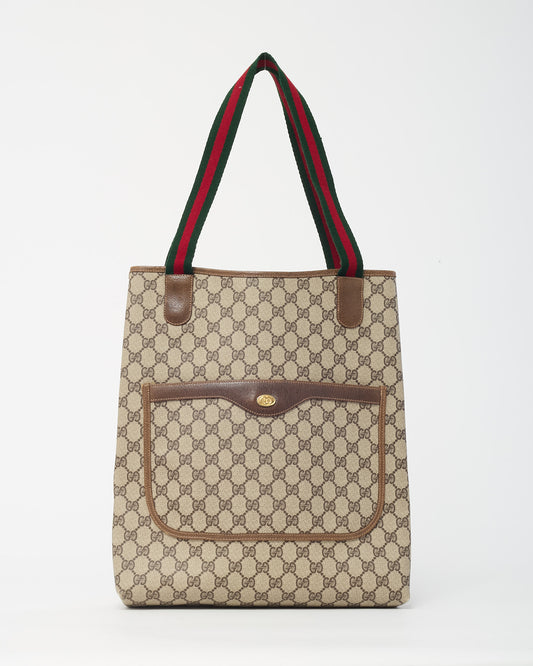 Gucci Vintage Beige and Brown GG Monogram Plus Coated Canvas Sherry Line Shopping Tote