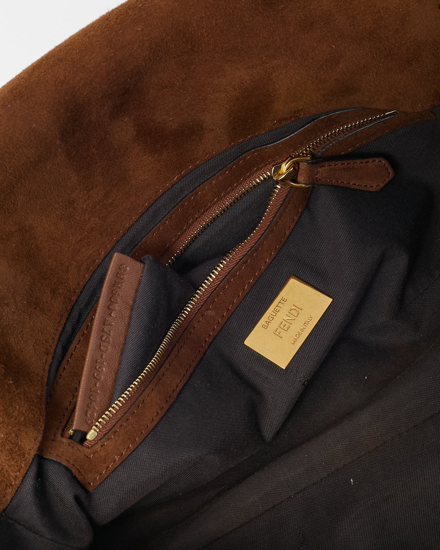Fendi Brown Suede Medium Baguette NM Bag with Strap