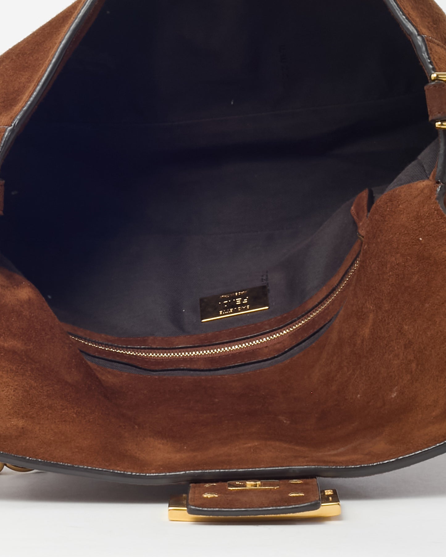 Fendi Brown Suede Medium Baguette NM Bag with Strap