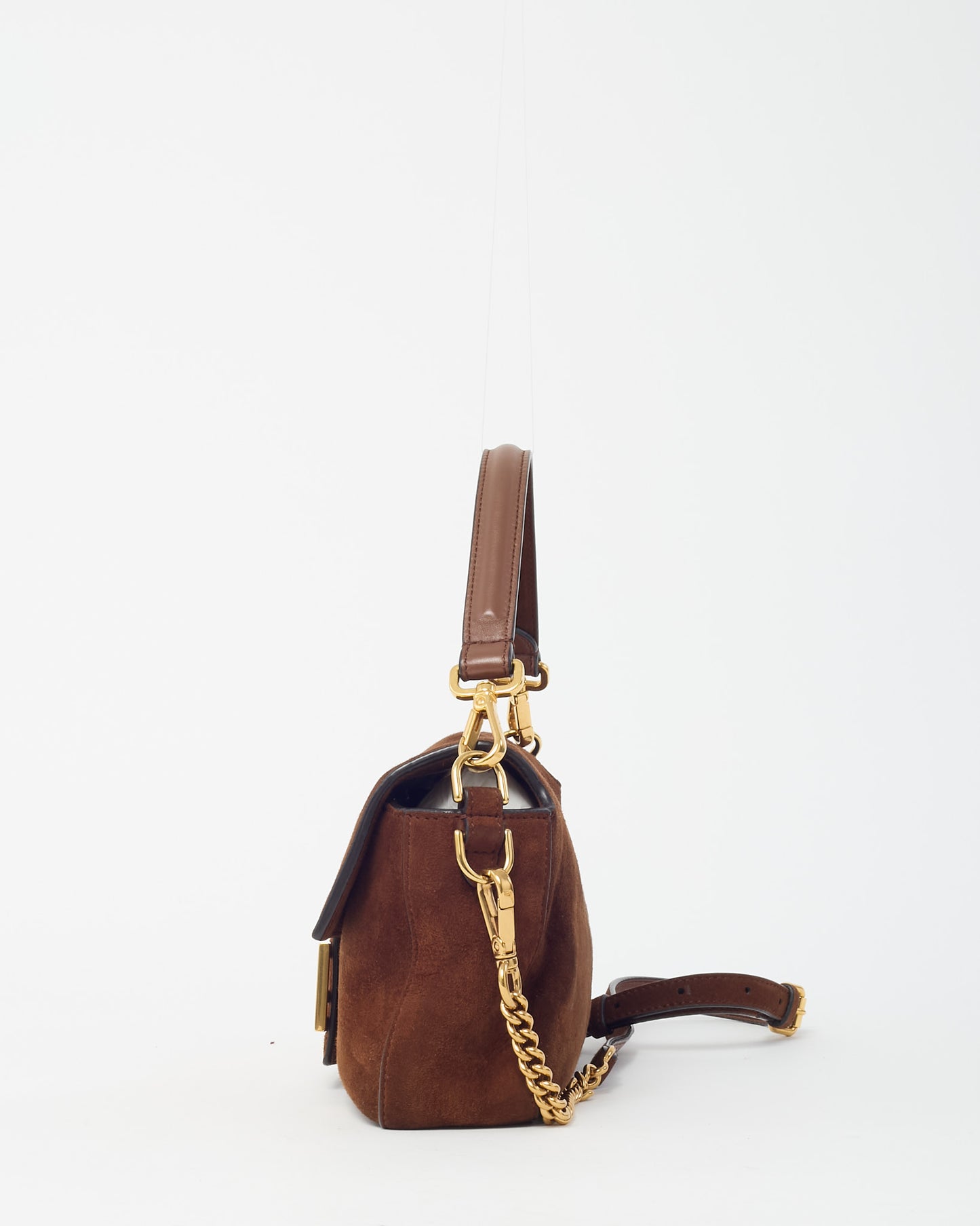 Fendi Brown Suede Medium Baguette NM Bag with Strap