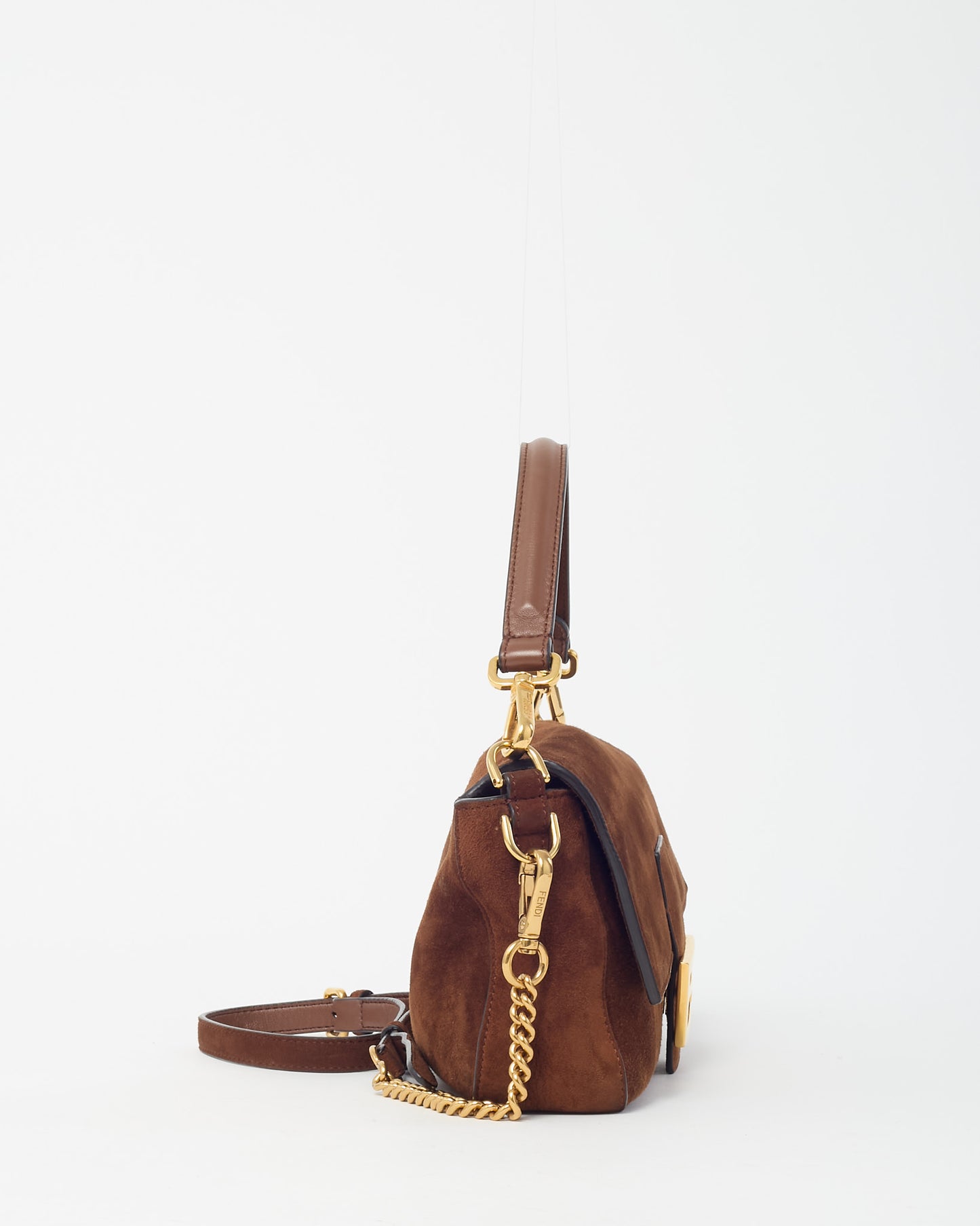 Fendi Brown Suede Medium Baguette NM Bag with Strap