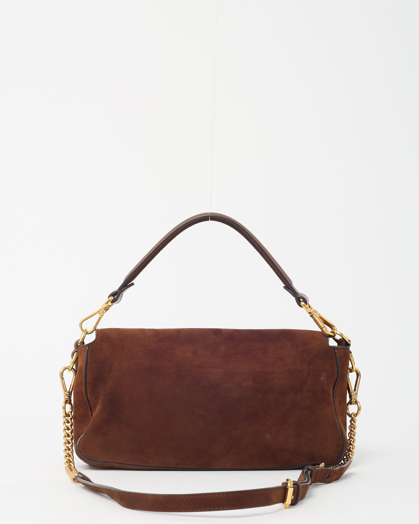 Fendi Brown Suede Medium Baguette NM Bag with Strap
