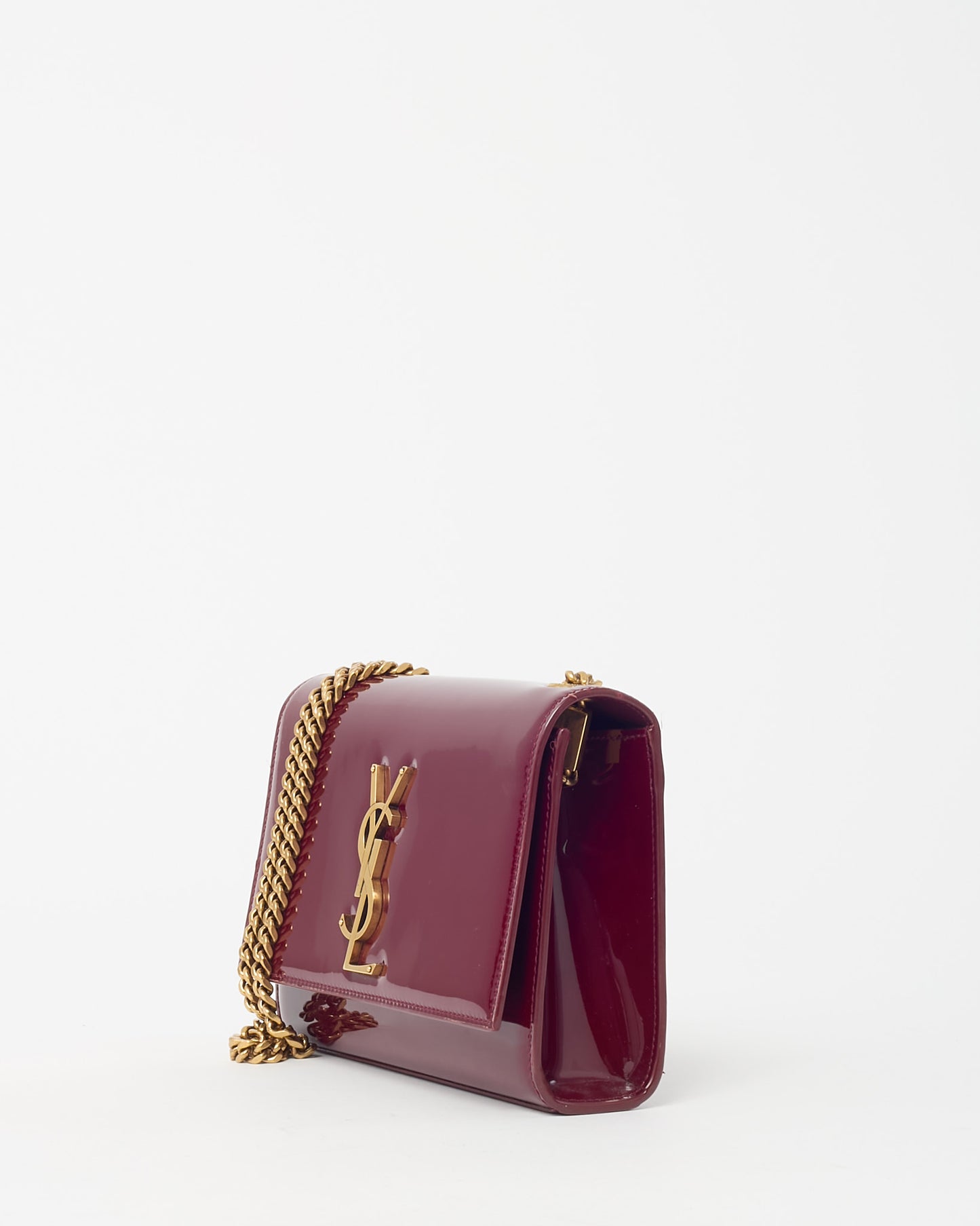 Saint Laurent Burgundy Patent Leather GHW YSL Logo Small Kate Crossbody Bag