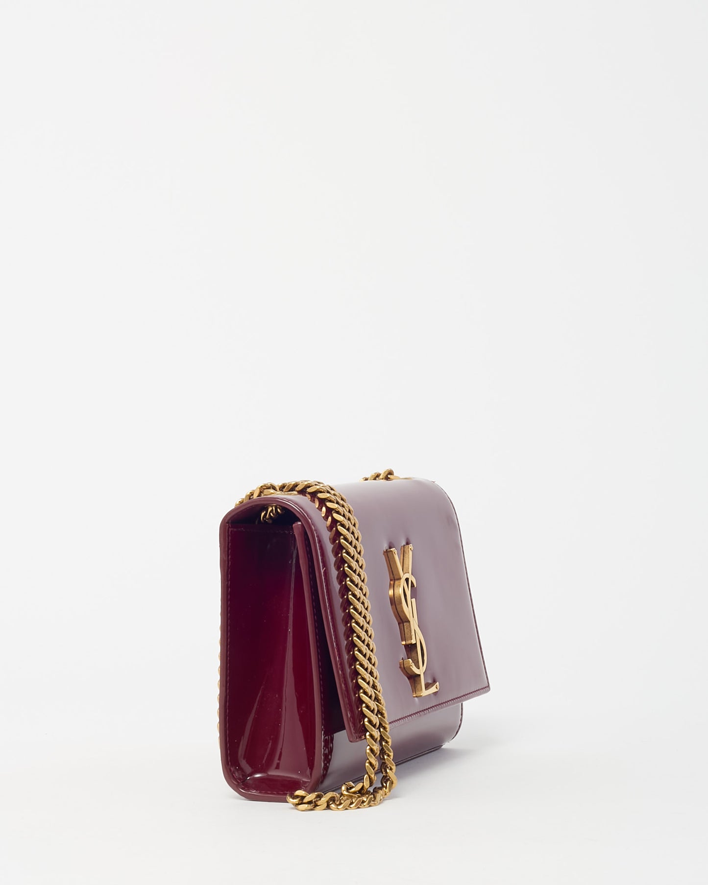Saint Laurent Burgundy Patent Leather GHW YSL Logo Small Kate Crossbody Bag