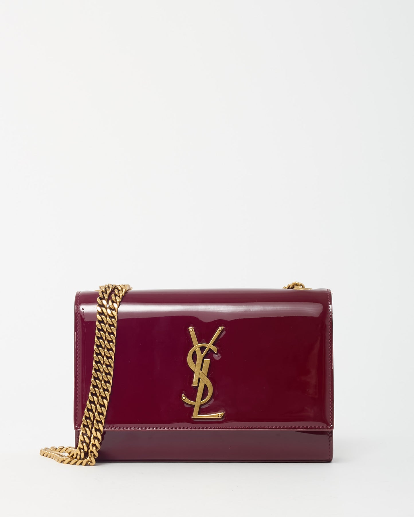 Saint Laurent Burgundy Patent Leather GHW YSL Logo Small Kate Crossbody Bag