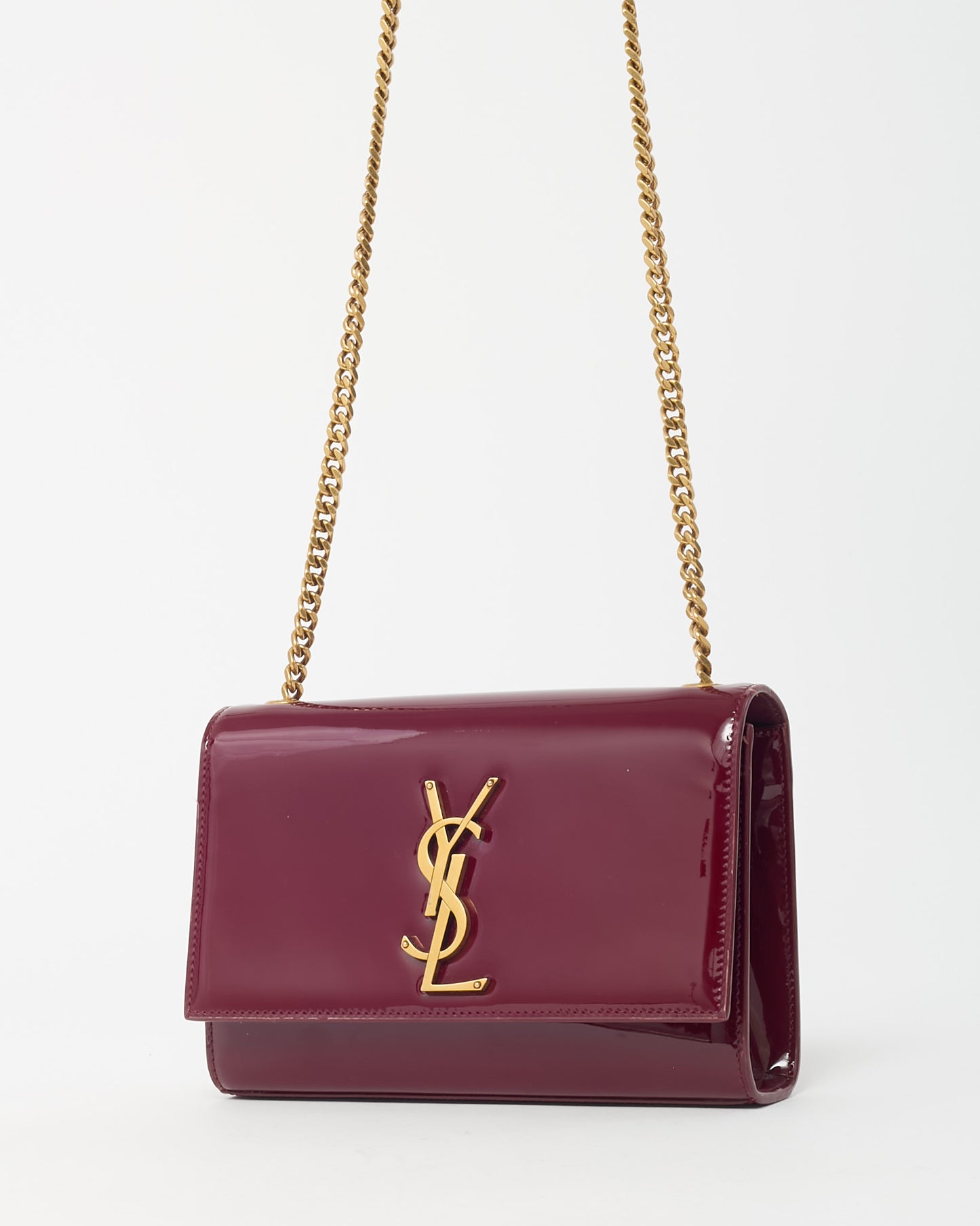 Saint Laurent Burgundy Patent Leather GHW YSL Logo Small Kate Crossbody Bag