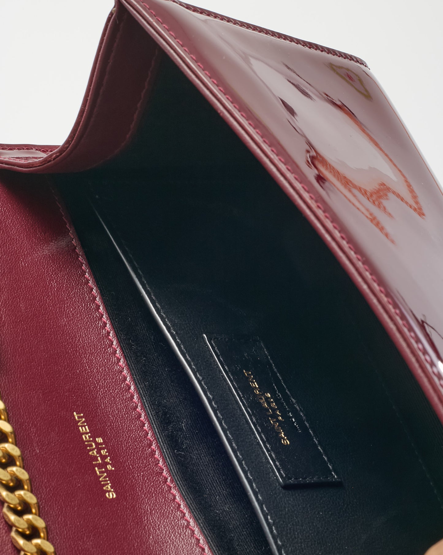 Saint Laurent Burgundy Patent Leather GHW YSL Logo Small Kate Crossbody Bag