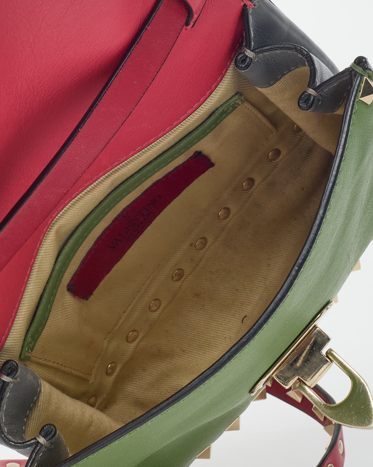 Valentino Tri-Color Red/Green/Grey Vitello Leather Rockstud Mini Crossbody Bag
