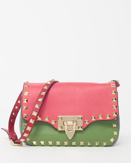 Valentino Tri-Color Red/Green/Grey Vitello Leather Rockstud Mini Crossbody Bag
