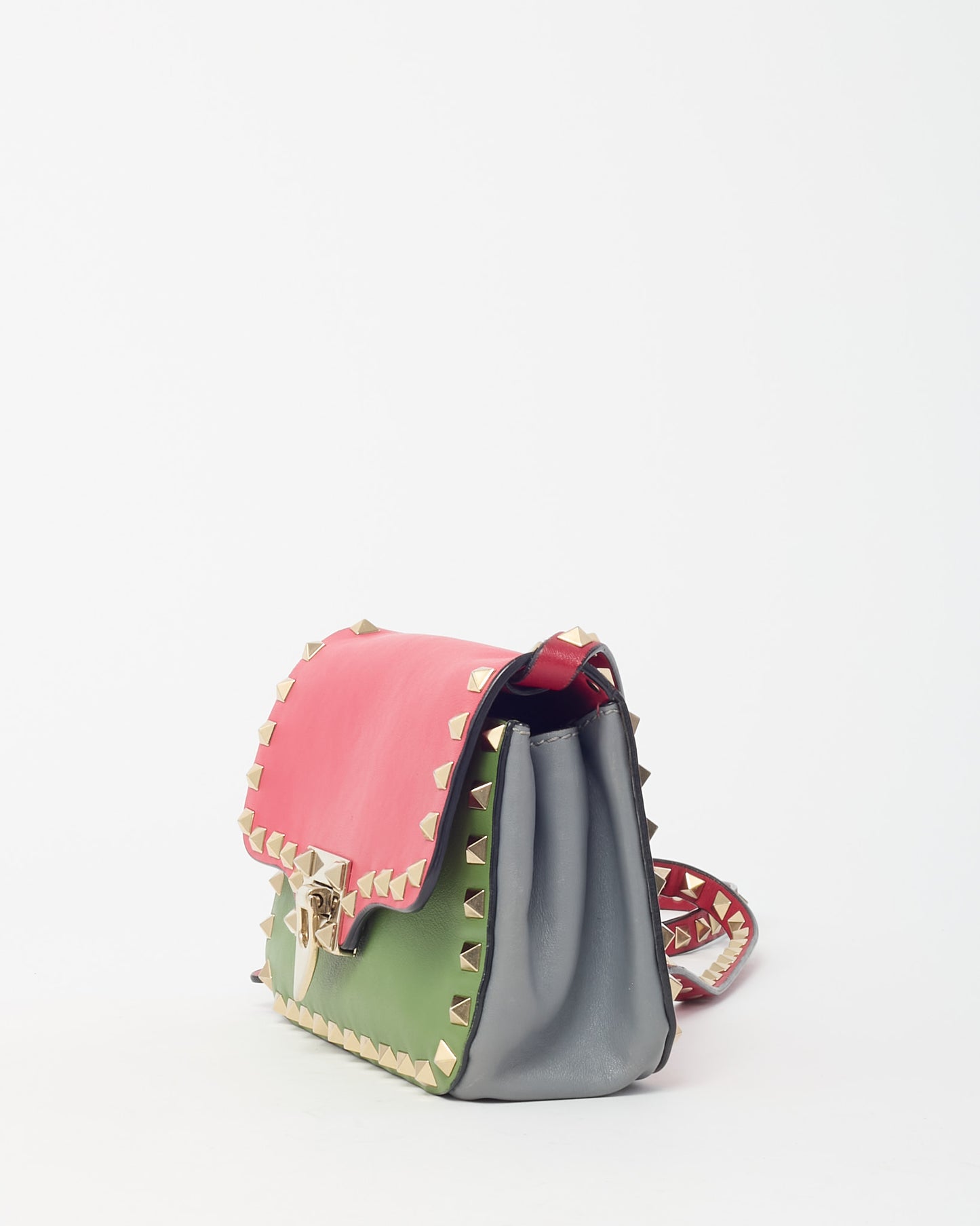 Valentino Tri-Color Red/Green/Grey Vitello Leather Rockstud Mini Crossbody Bag