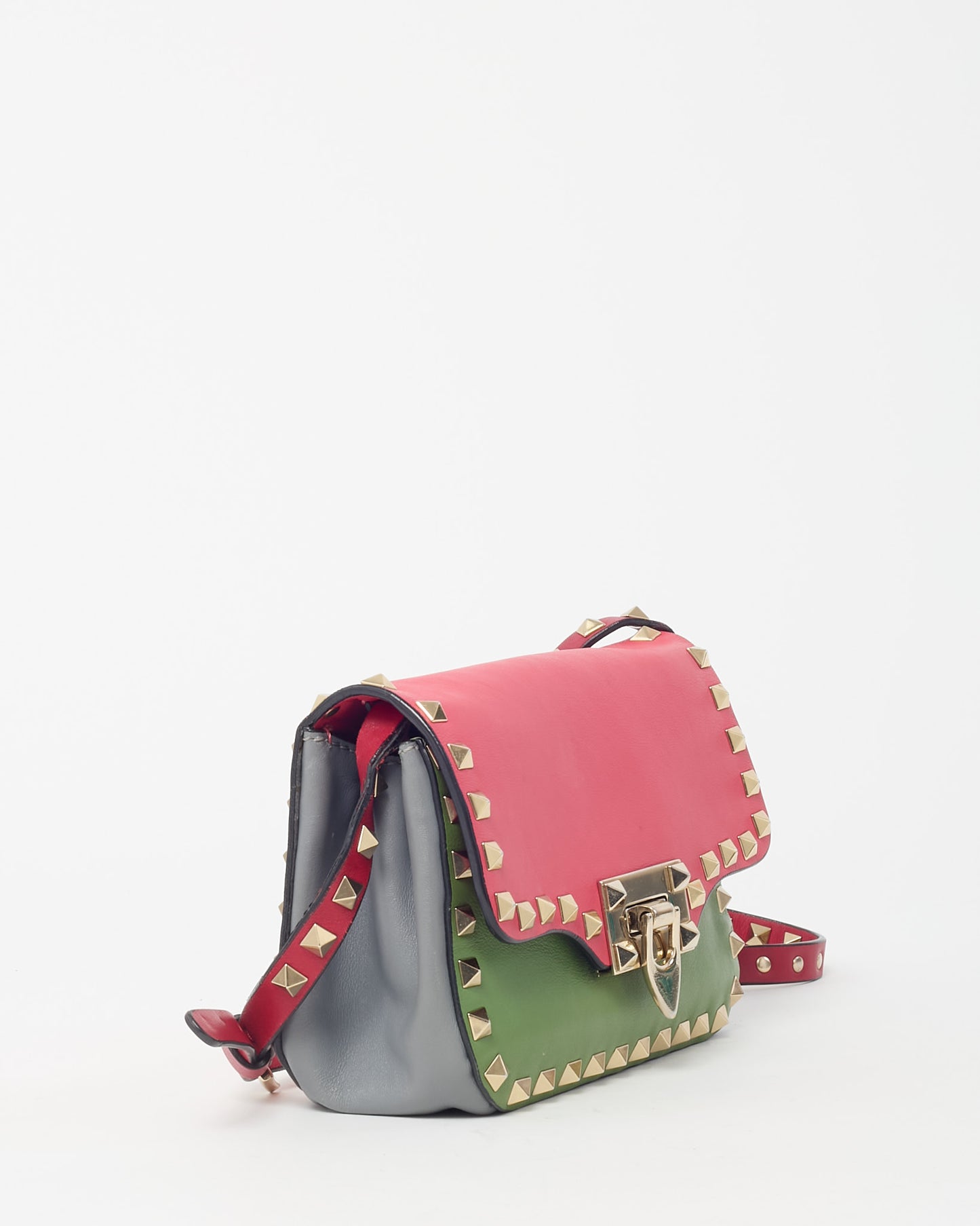 Valentino Tri-Color Red/Green/Grey Vitello Leather Rockstud Mini Crossbody Bag