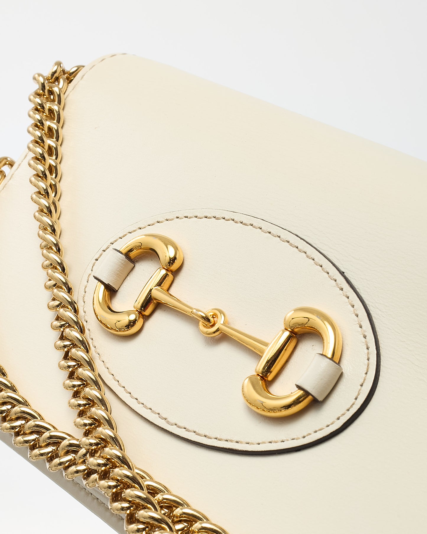 Gucci White Boarded Plutone Calfskin Leather Horsebit 1955 WOC Crossbody Bag