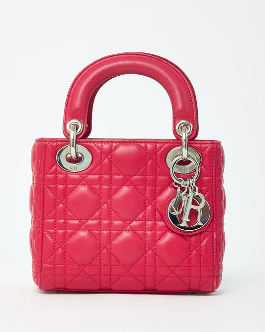 Dior Pinkish Red Cannage Lambskin Leather Mini Lady Dior Bag SHW