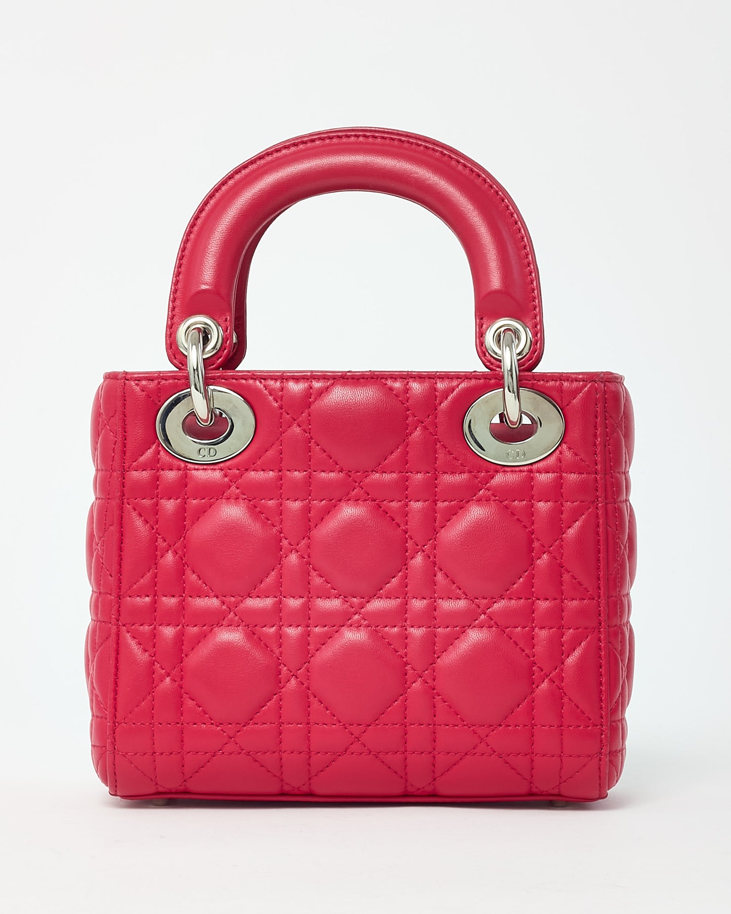 Dior Pinkish Red Cannage Lambskin Leather Mini Lady Dior Bag SHW