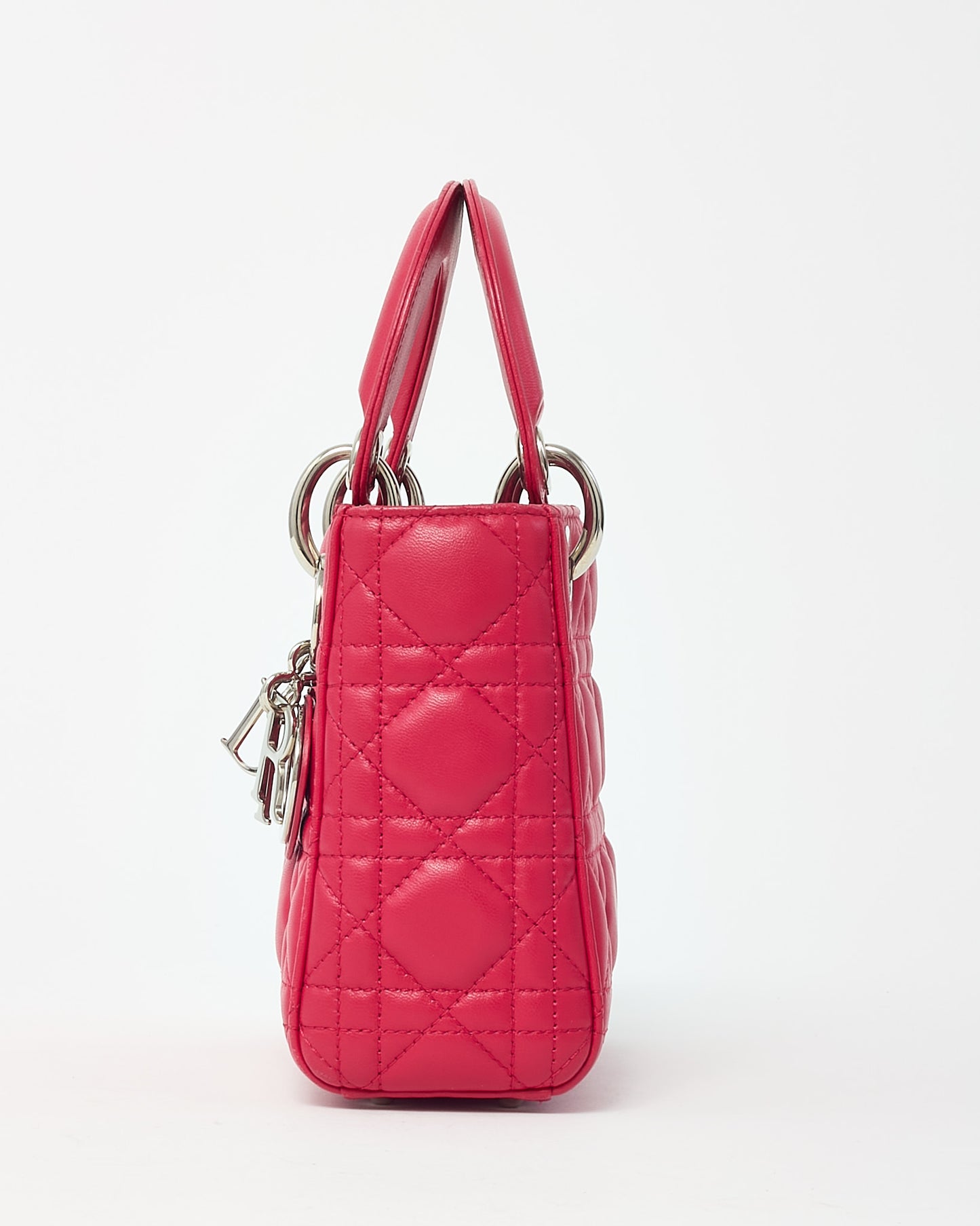Dior Pinkish Red Cannage Lambskin Leather Mini Lady Dior Bag SHW