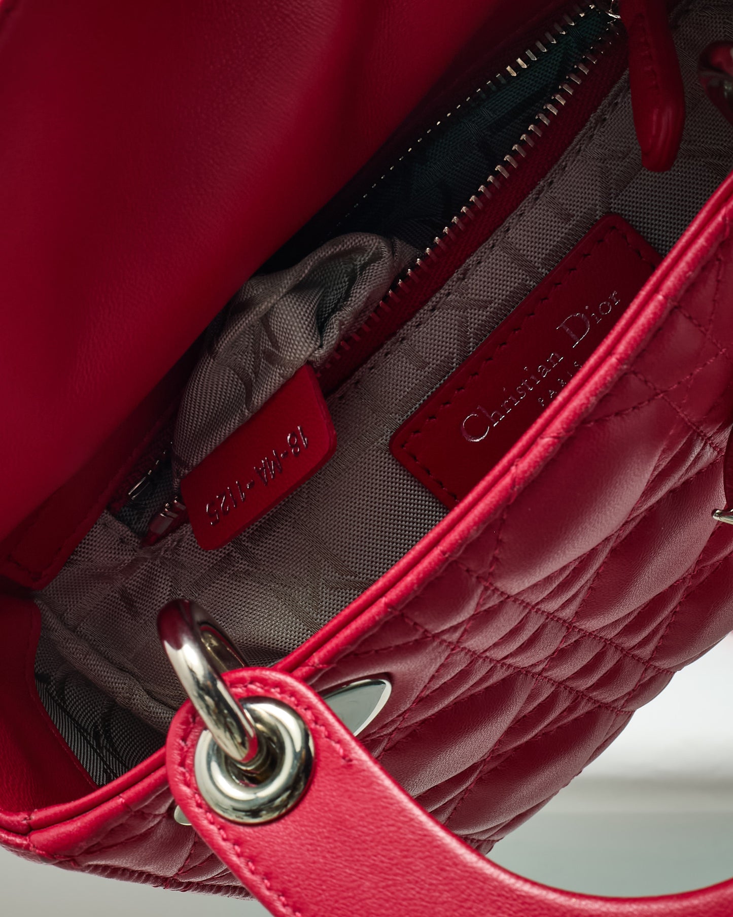 Dior Pinkish Red Cannage Lambskin Leather Mini Lady Dior Bag SHW