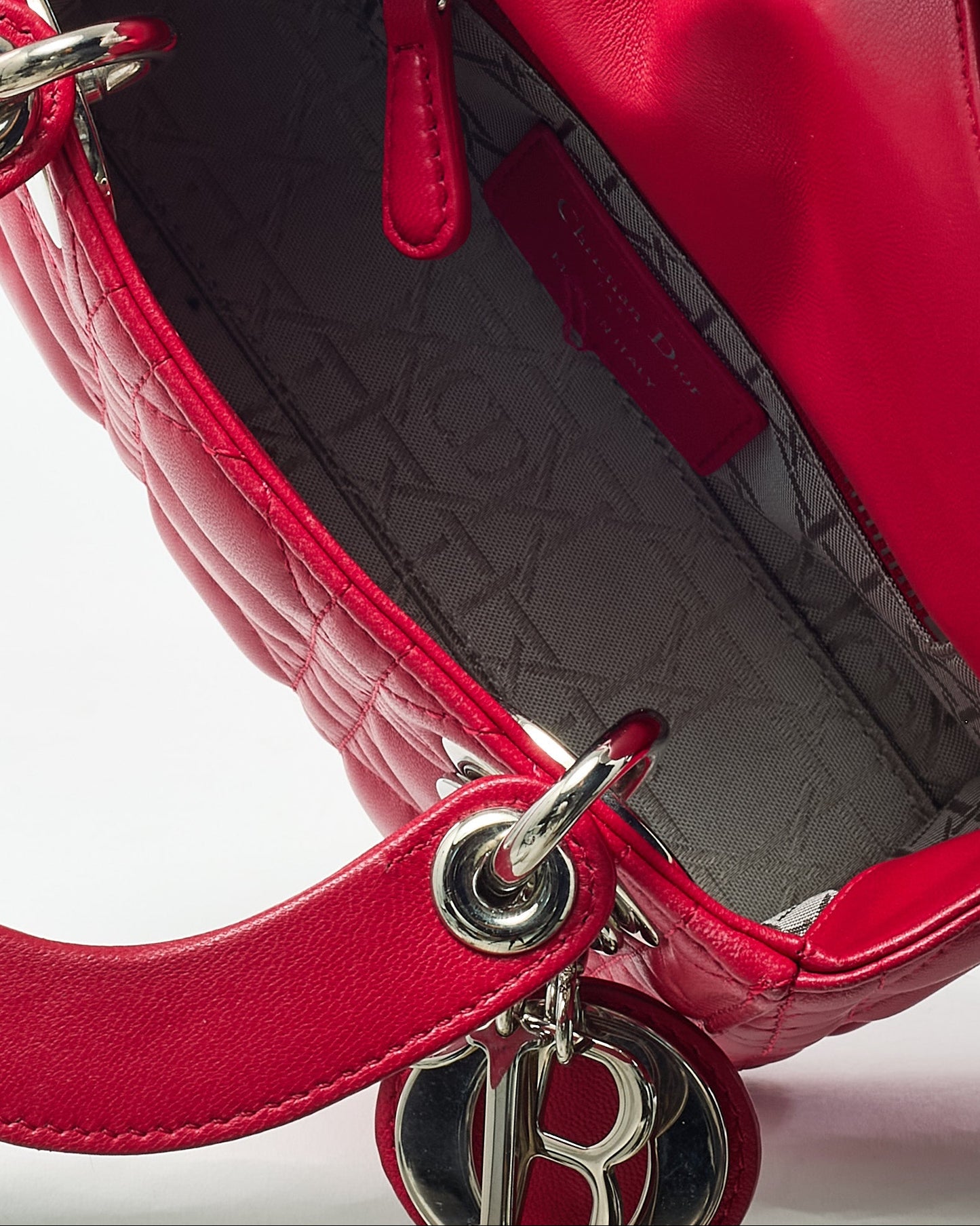 Dior Pinkish Red Cannage Lambskin Leather Mini Lady Dior Bag SHW