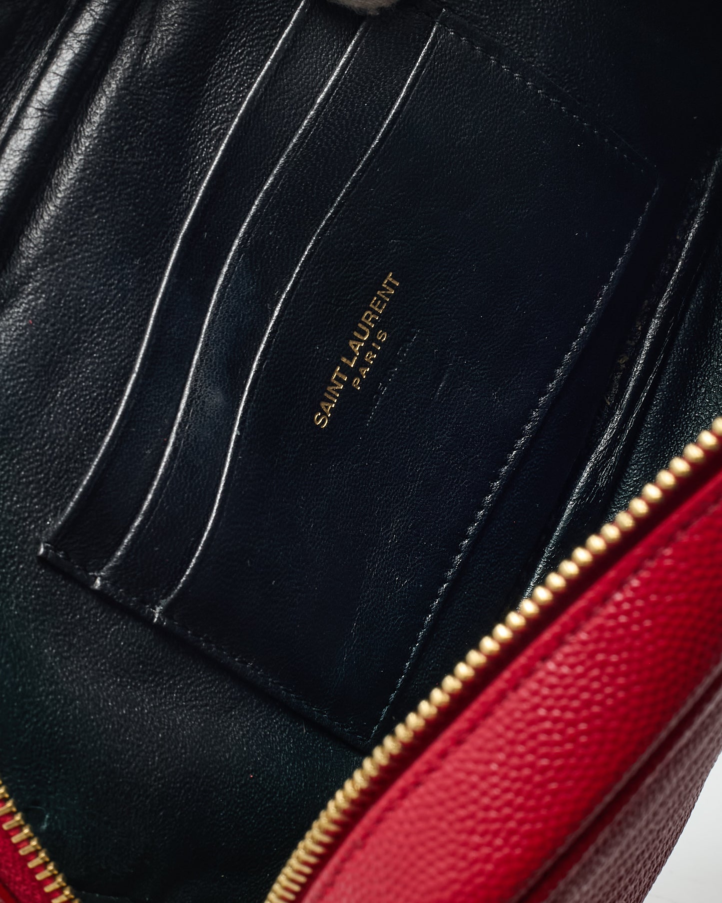 Saint Laurent Red Chevron Grain De Poudre YSL Mini Lou Chain Crossbody Bag GHW