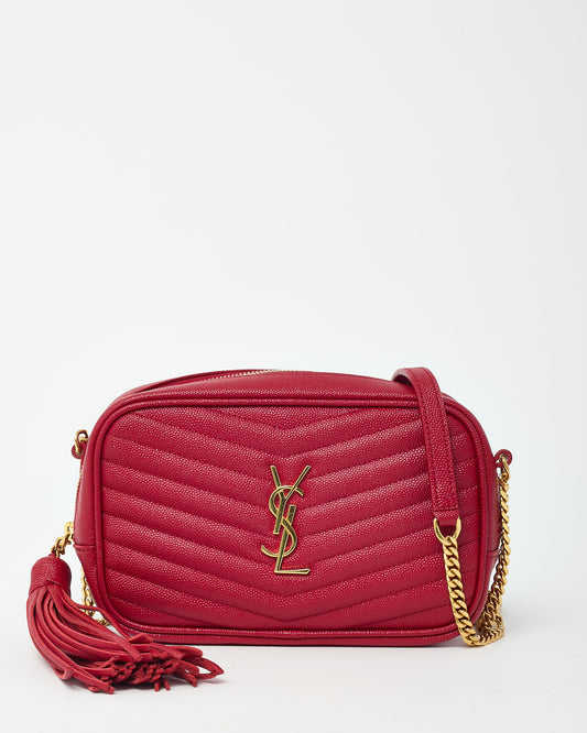 Saint Laurent Red Chevron Grain De Poudre YSL Mini Lou Chain Crossbody Bag GHW