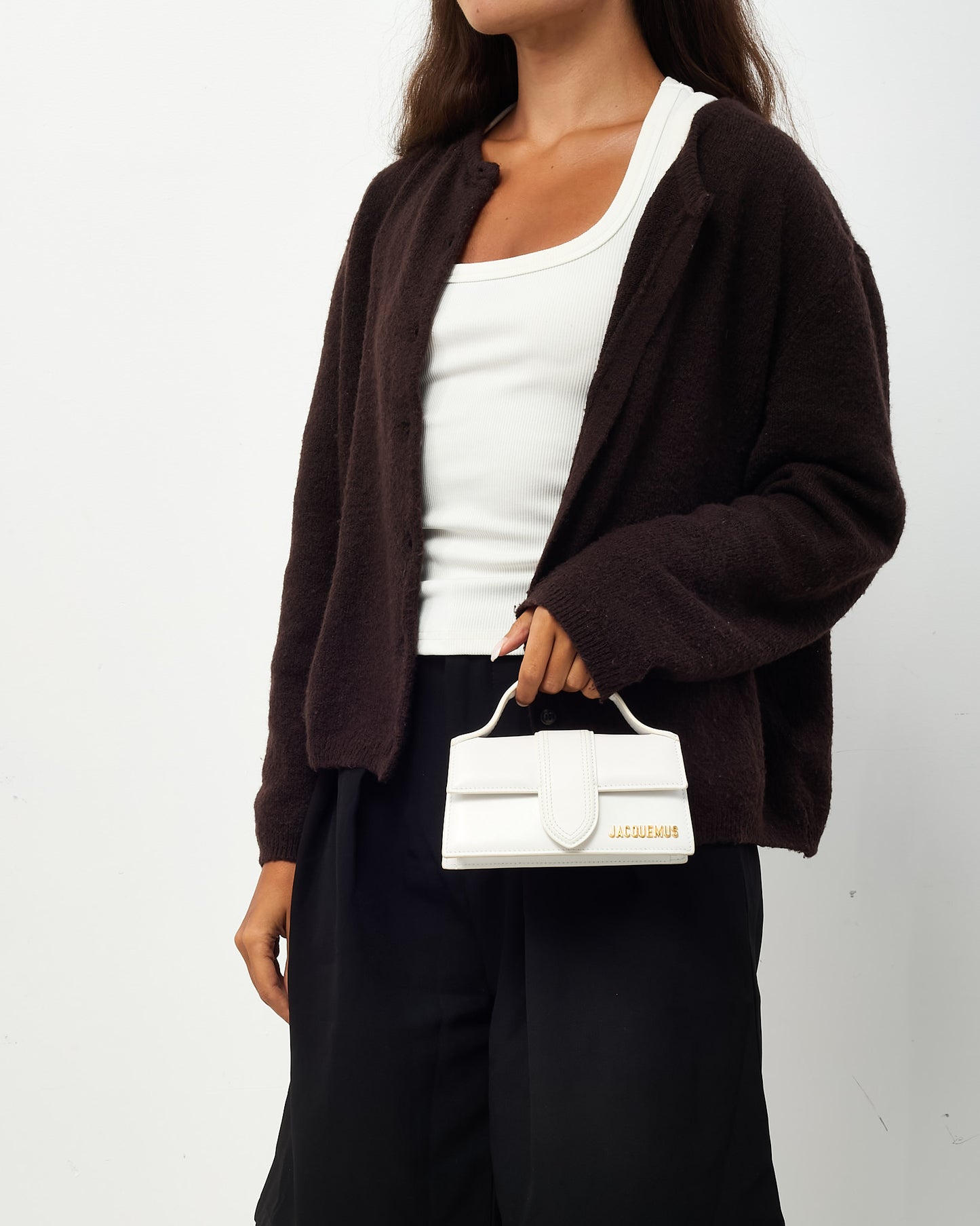 Jacquemus White Leather Le Bambino Top Handle Bag w/ Strap