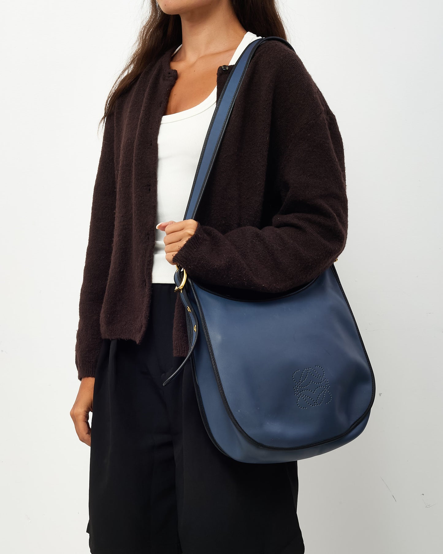 Loewe Blue Leather Anagram Logo Sofia Messenger Crossbody Bag