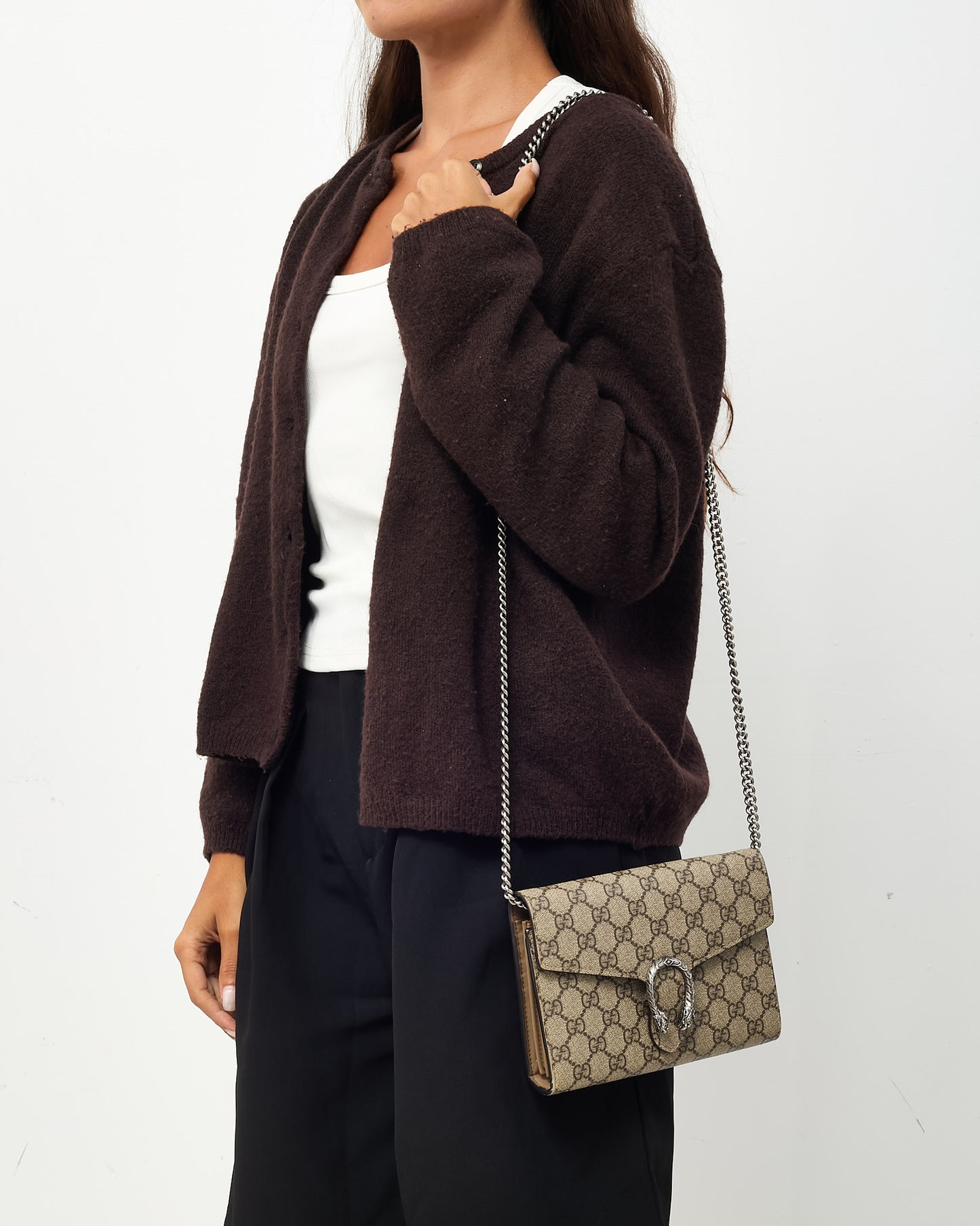 Gucci Beige & Ebony Monogram GG Supreme Canvas Dionysus WOC Crossbody Bag