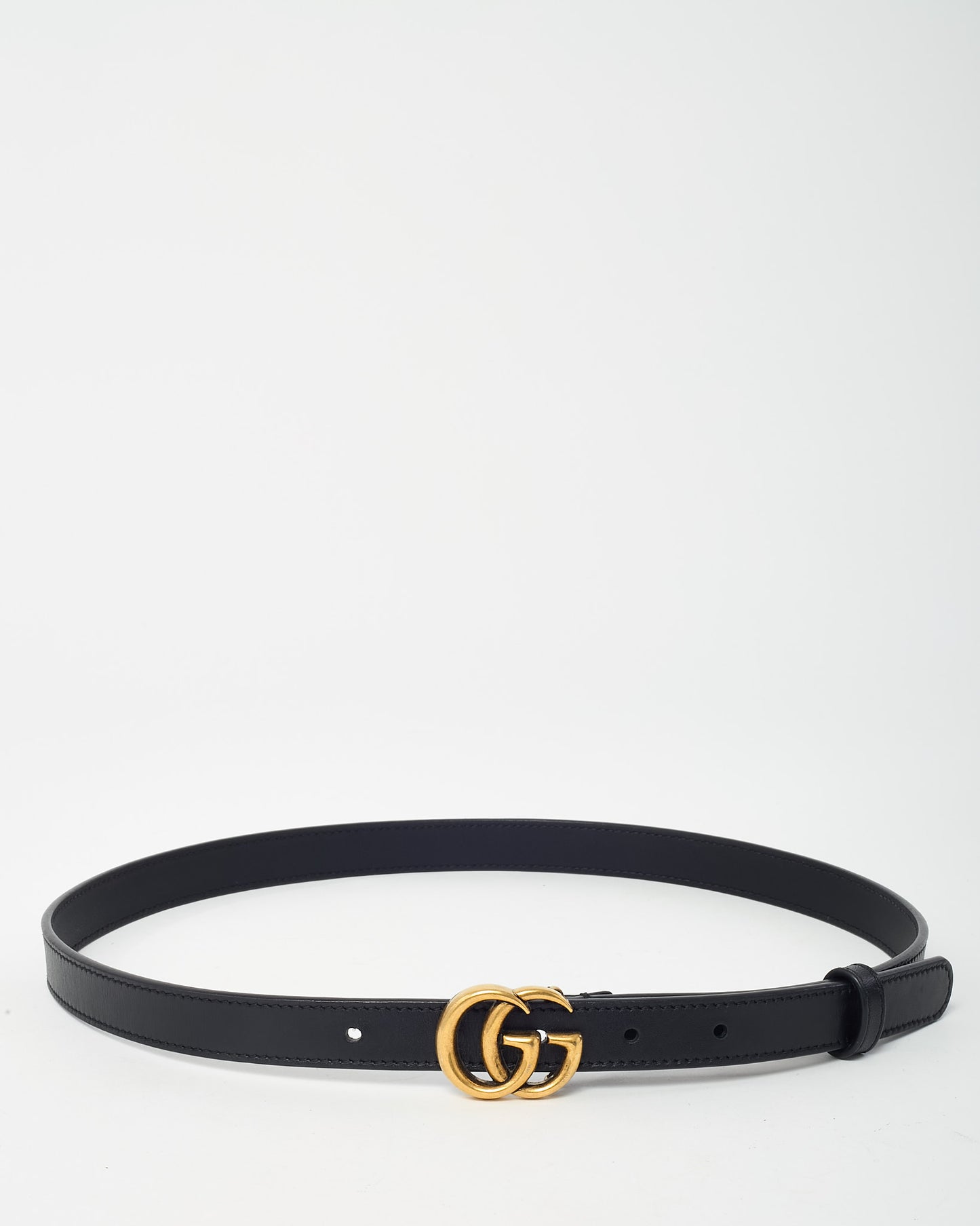 Gucci Black Leather GHW Thin GG Marmont Belt - 80/32
