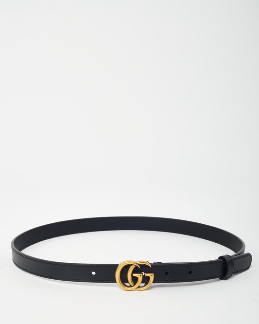 Gucci Black Leather GHW Thin GG Marmont Belt - 80/32