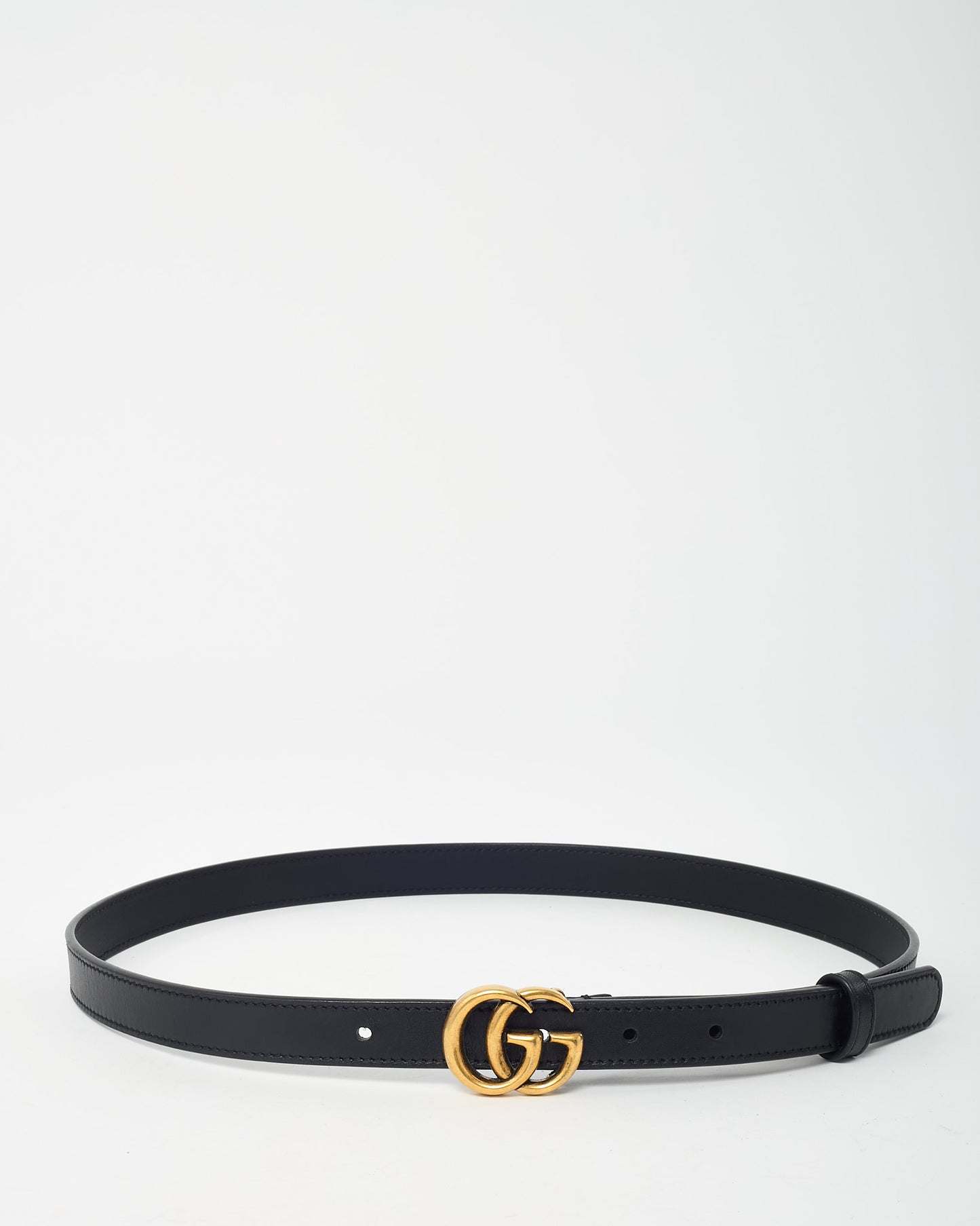 Gucci Black Leather GHW Thin GG Marmont Belt - 80/32