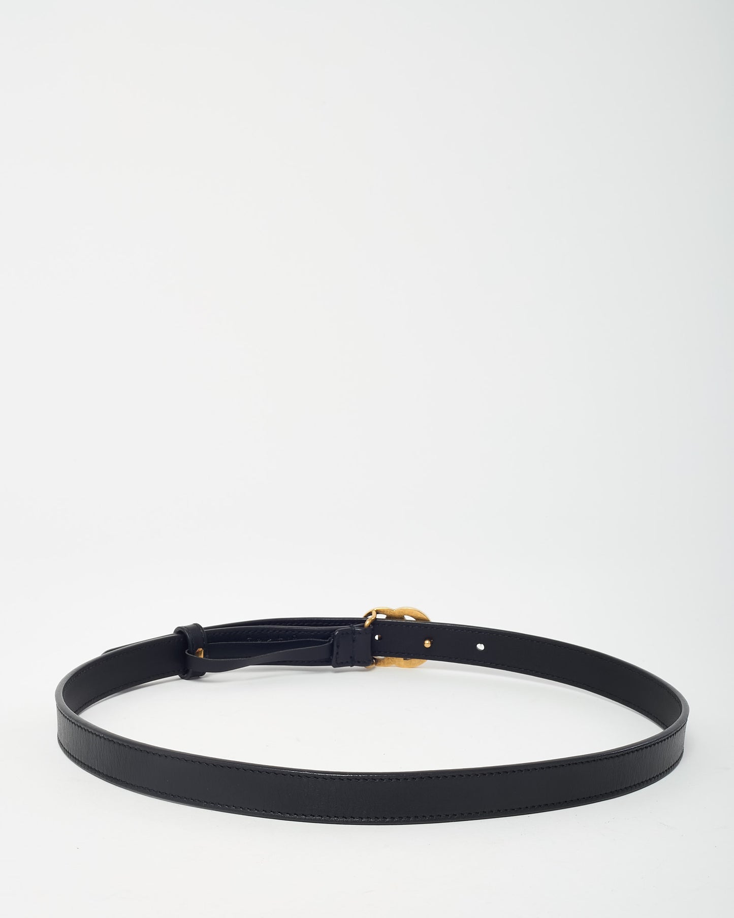 Gucci Black Leather GHW Thin GG Marmont Belt - 80/32