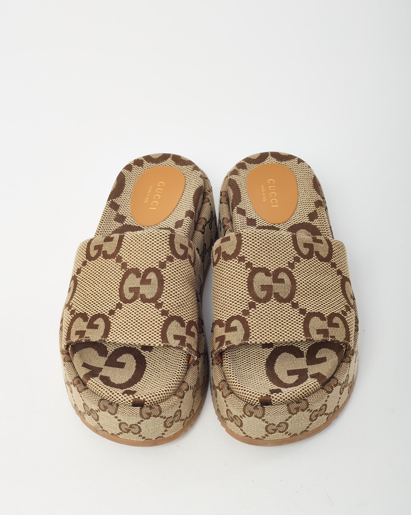 Gucci Camel and Brown Maxi GG Canvas with GG Canvas Trim Platform Sandals - 36