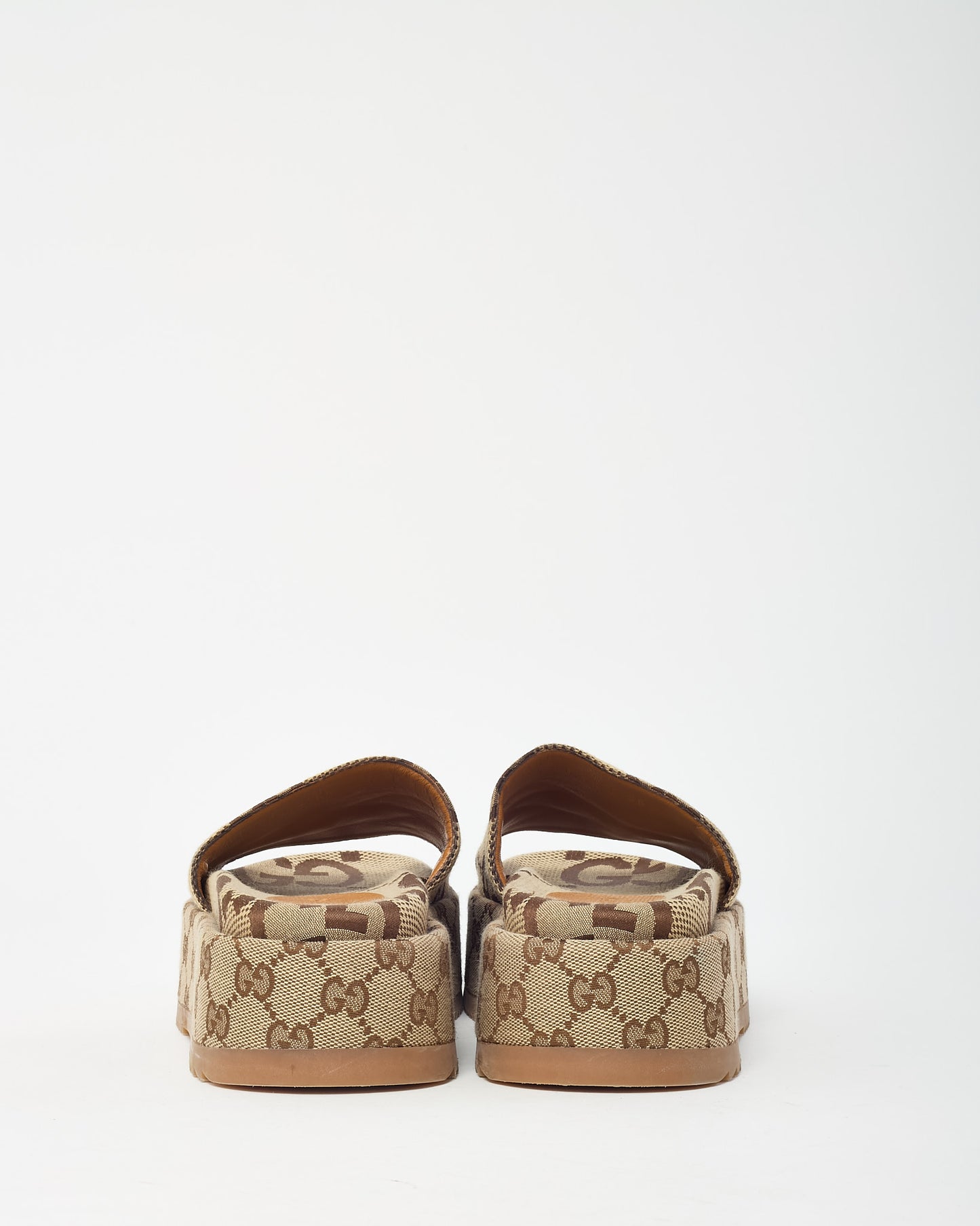Gucci Camel and Brown Maxi GG Canvas with GG Canvas Trim Platform Sandals - 36