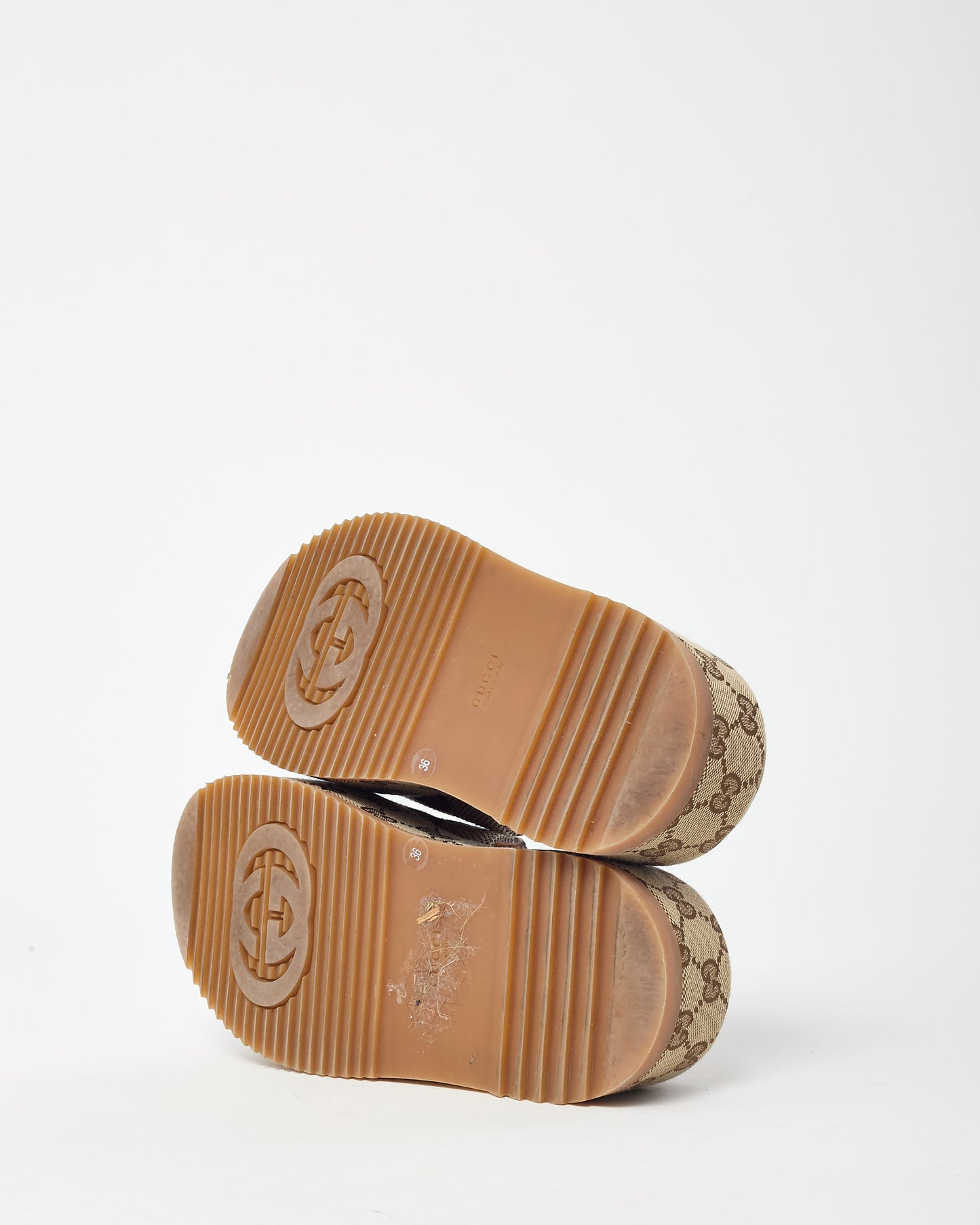 Gucci Camel and Brown Maxi GG Canvas with GG Canvas Trim Platform Sandals - 36