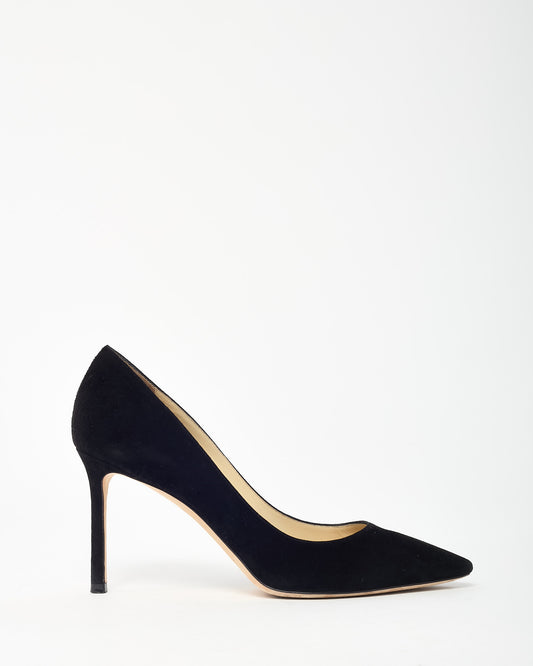 Jimmy Choo Black Suede Pointed Toe Romy 85 Pumps - 38