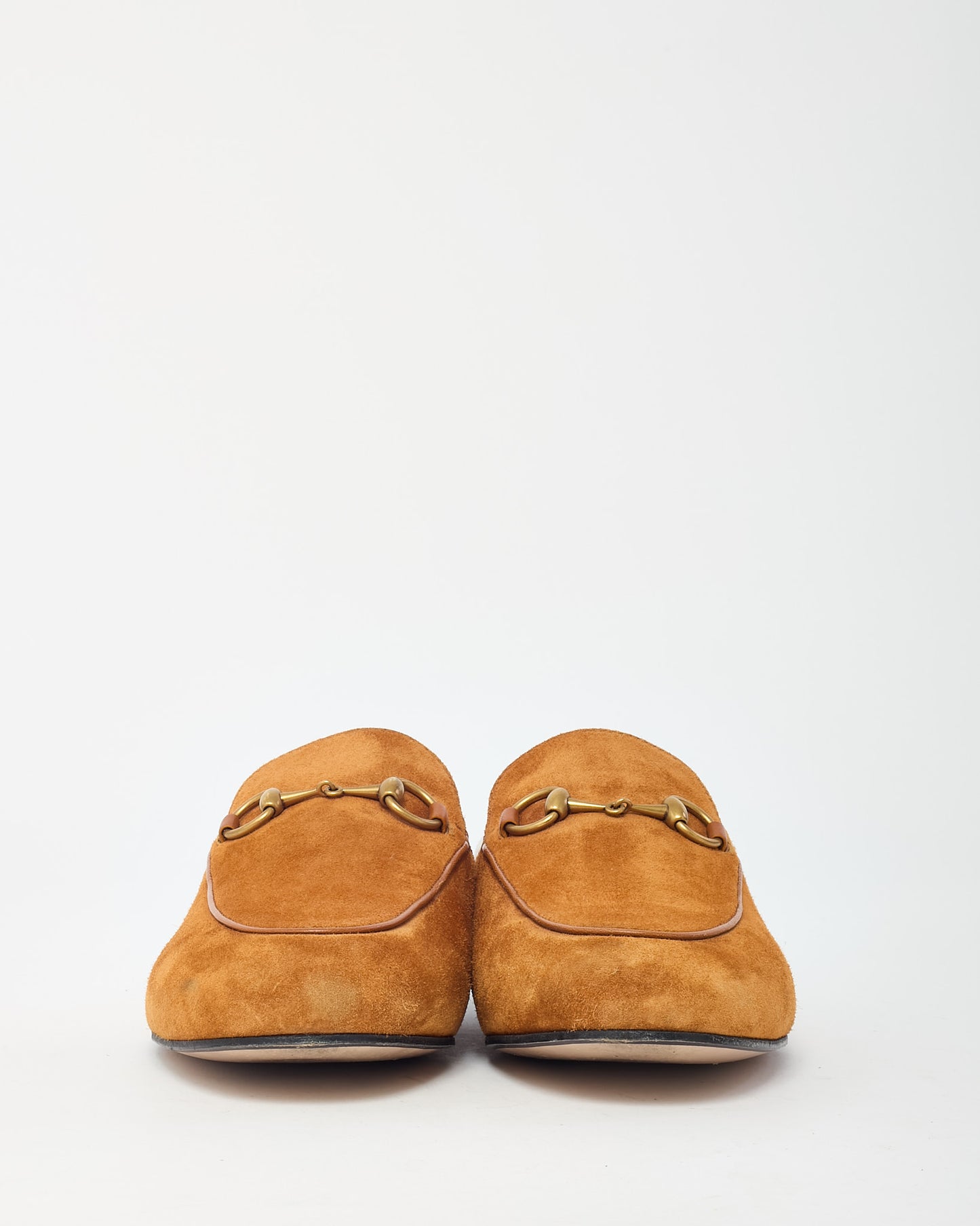 Gucci Tan Suede Gold Horsebit Slip On Princetown Mules - 36.5