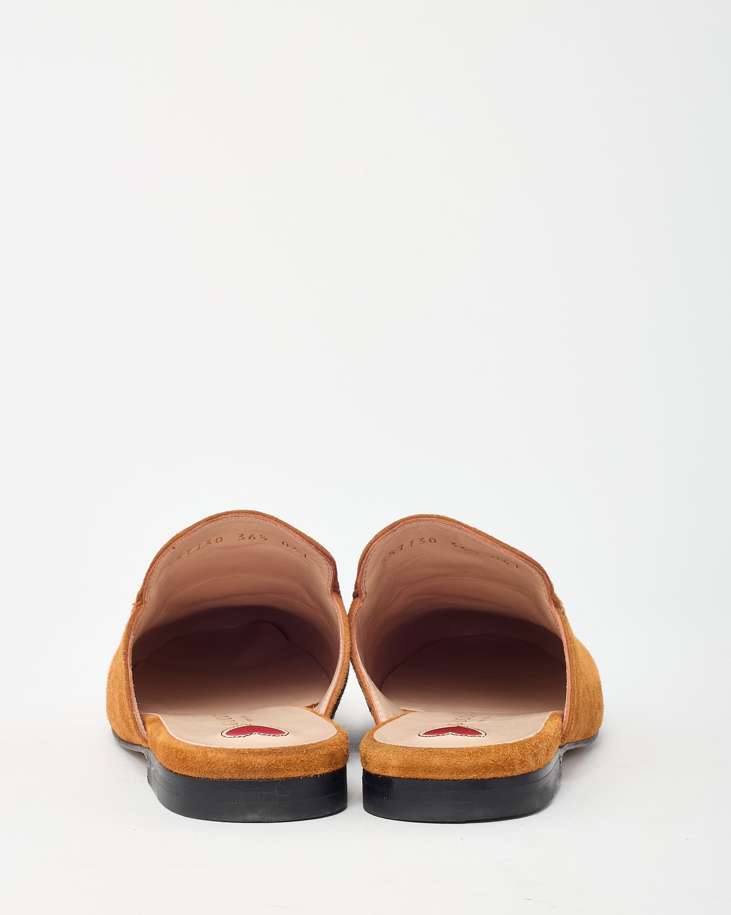 Gucci Tan Suede Gold Horsebit Slip On Princetown Mules - 36.5