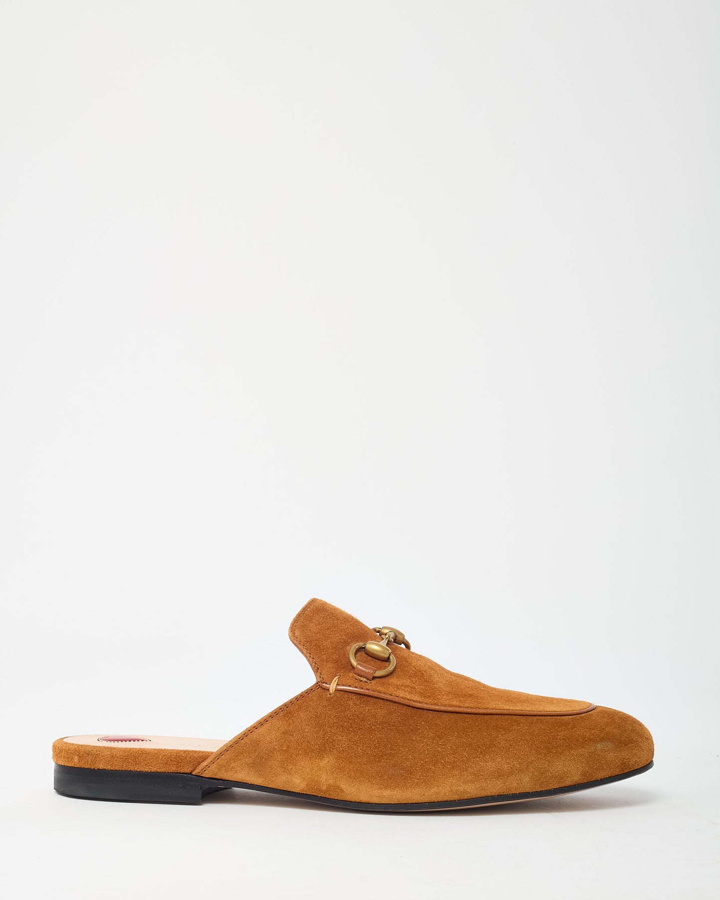 Gucci Tan Suede Gold Horsebit Slip On Princetown Mules - 36.5
