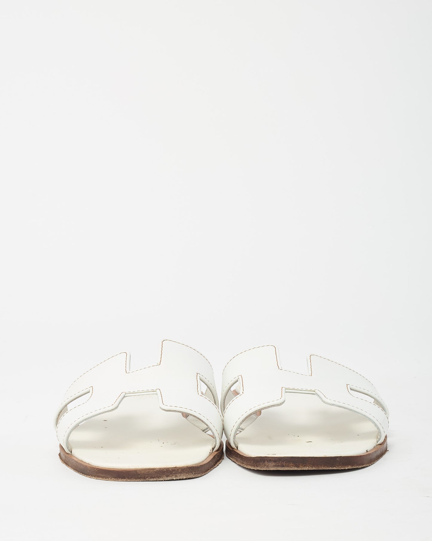 Hermès White Calfskin Leather Oran H Sandals - 37.5