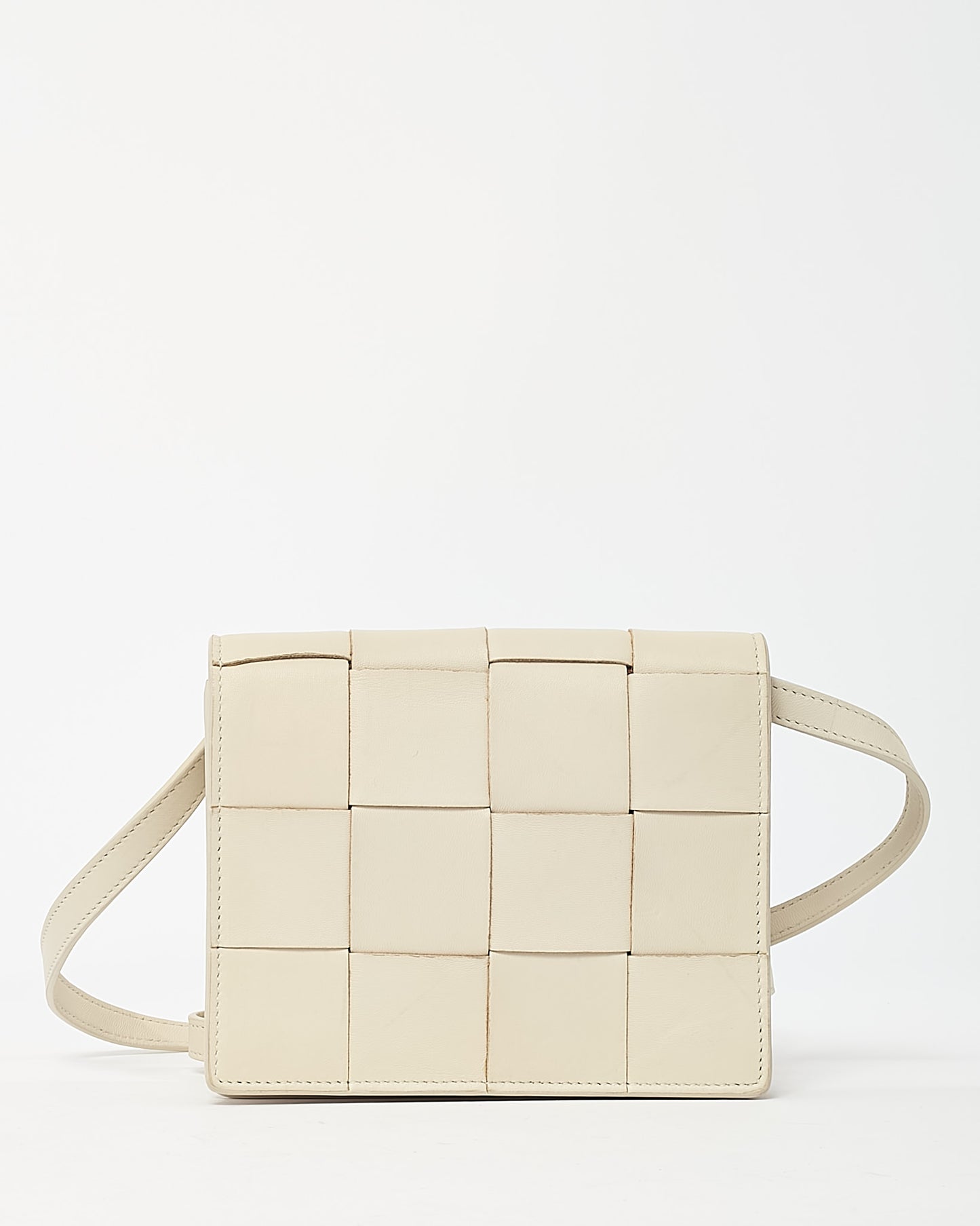 Bottega Veneta White Intrecciato Leather Mini Square Cassette Crossbody Bag