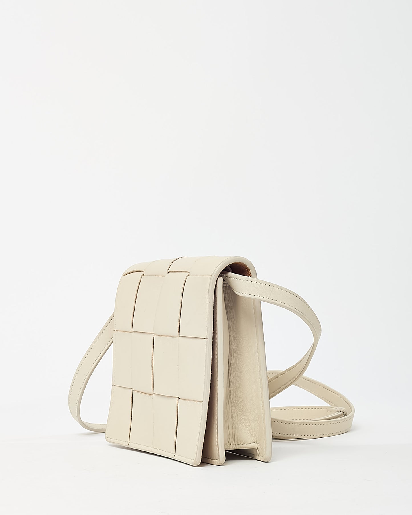 Bottega Veneta White Intrecciato Leather Mini Square Cassette Crossbody Bag