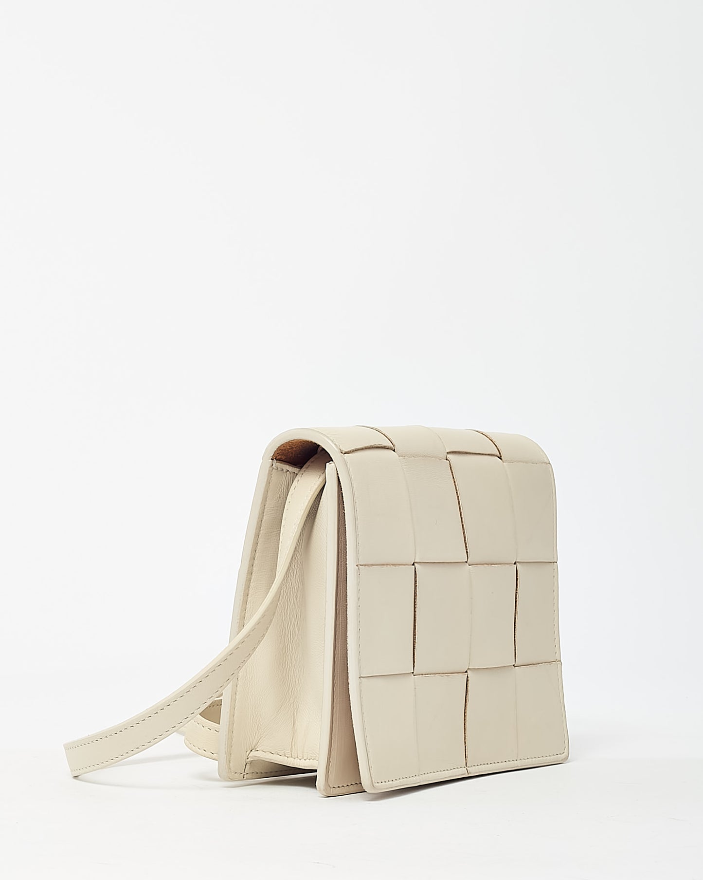 Bottega Veneta White Intrecciato Leather Mini Square Cassette Crossbody Bag