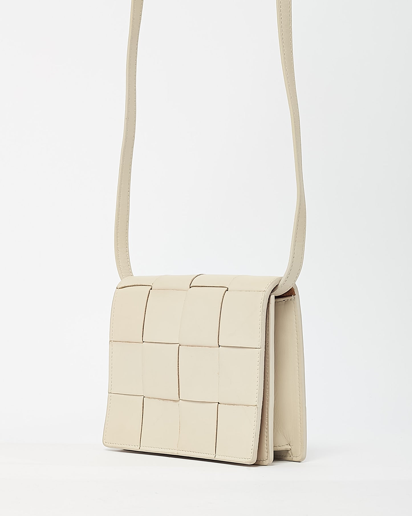 Bottega Veneta White Intrecciato Leather Mini Square Cassette Crossbody Bag