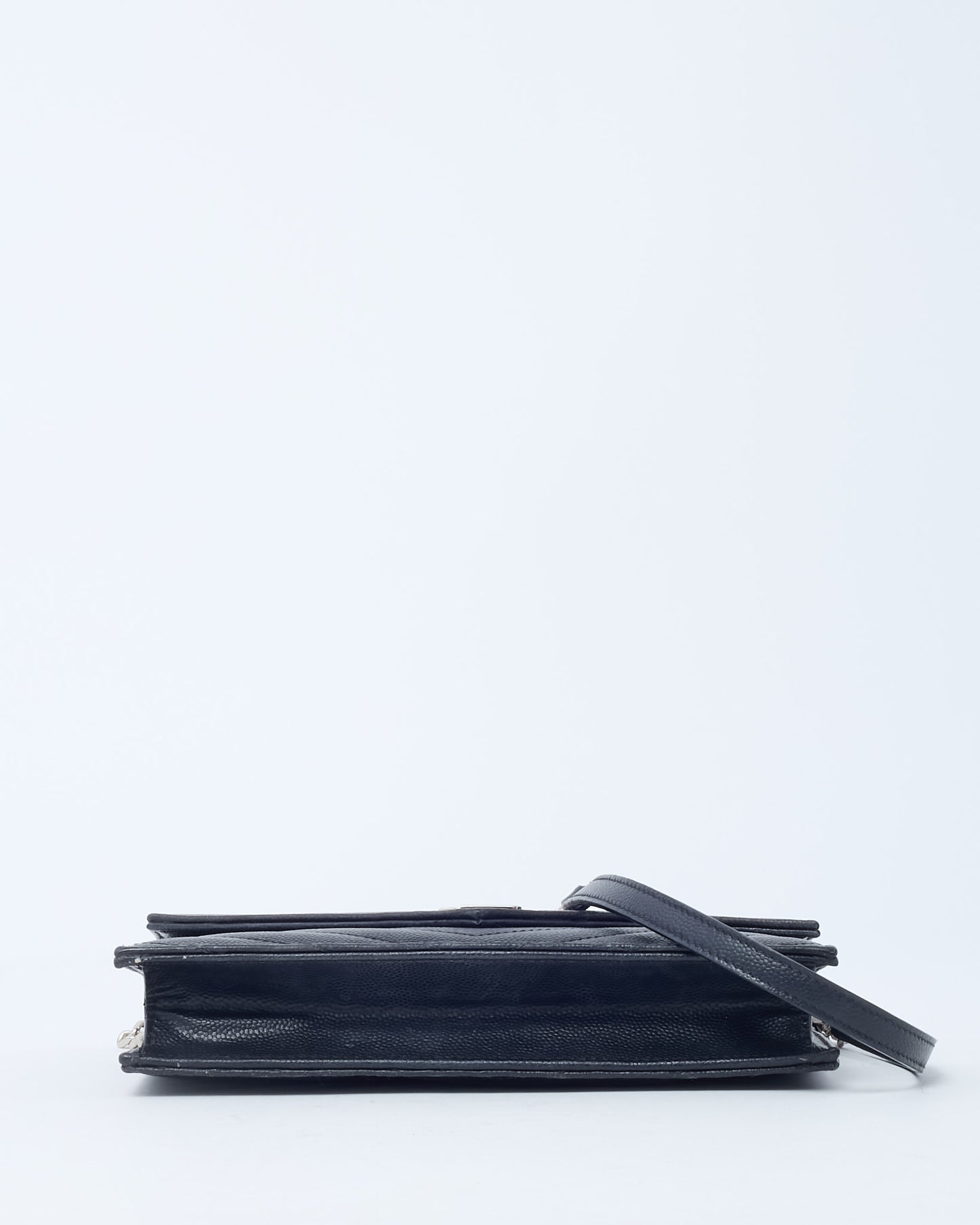 Saint Laurent Black Grain de Poudre Leather Classic YSL Cassandre Chain Wallet Crossbody SHW