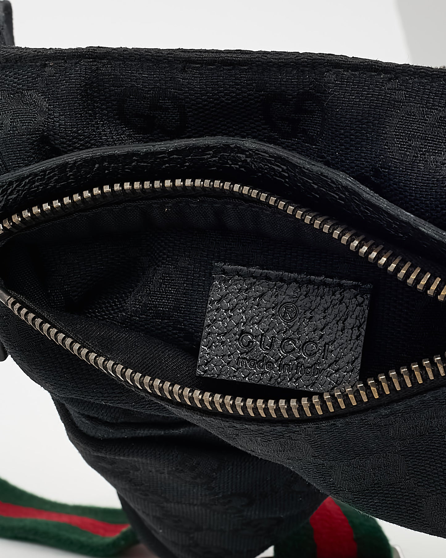 Gucci Black Monogram GG Canvas Double Pocket Belt Bag