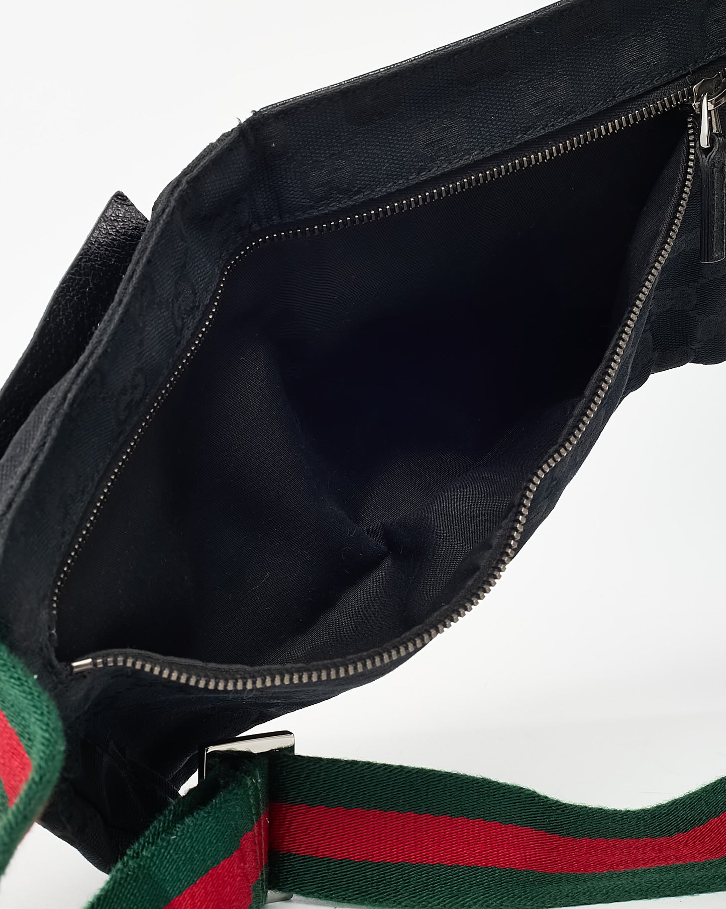 Gucci Black Monogram GG Canvas Double Pocket Belt Bag