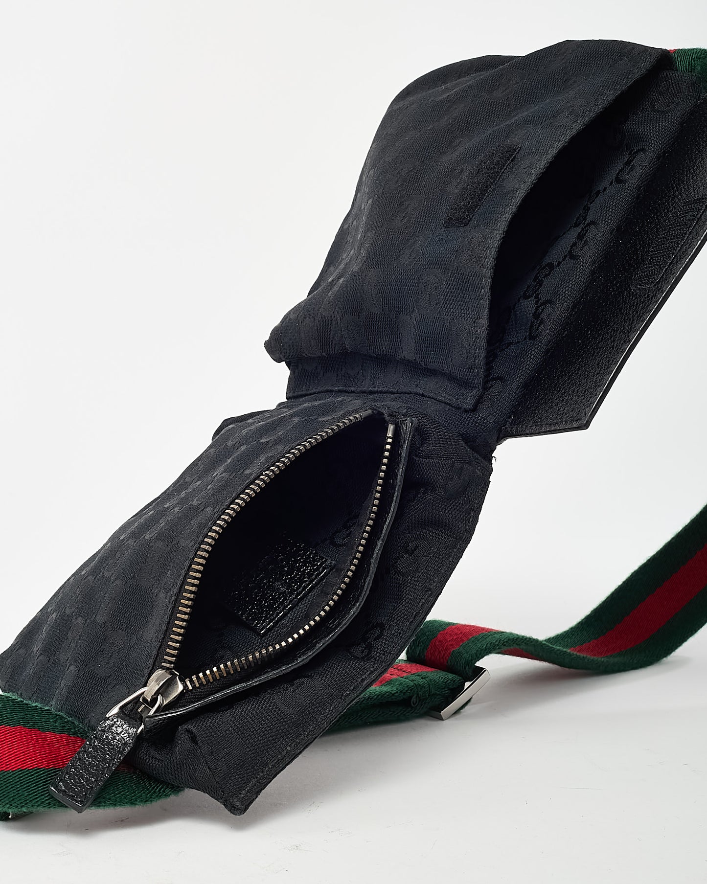 Gucci Black Monogram GG Canvas Double Pocket Belt Bag