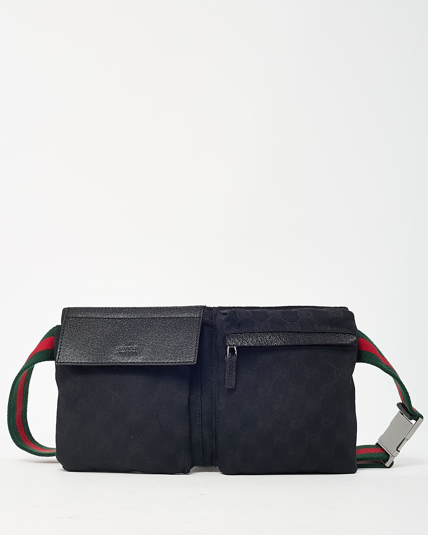Gucci Black Monogram GG Canvas Double Pocket Belt Bag