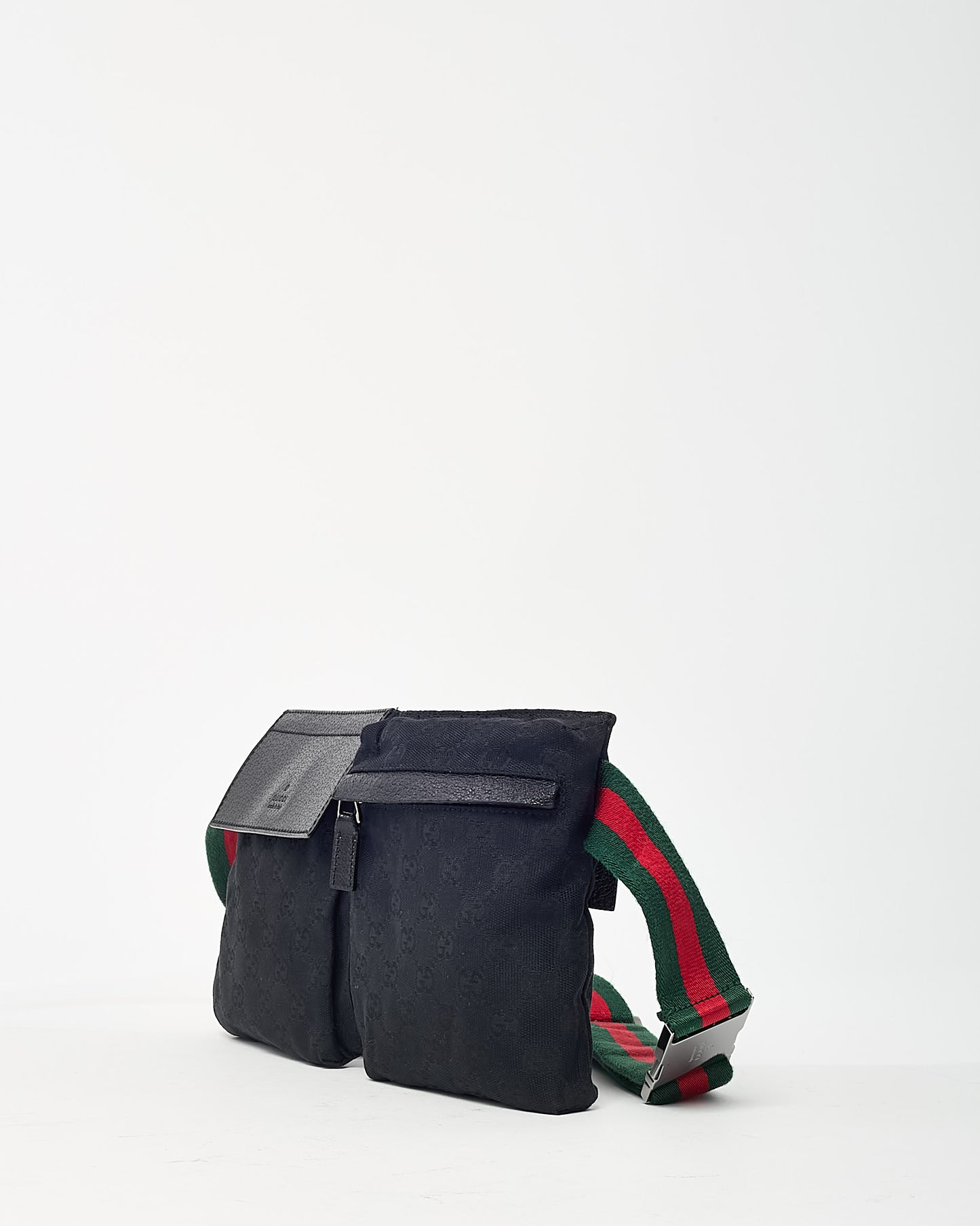 Gucci Black Monogram GG Canvas Double Pocket Belt Bag