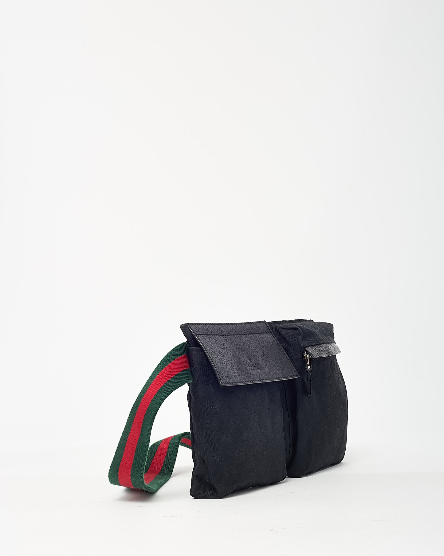 Gucci Black Monogram GG Canvas Double Pocket Belt Bag