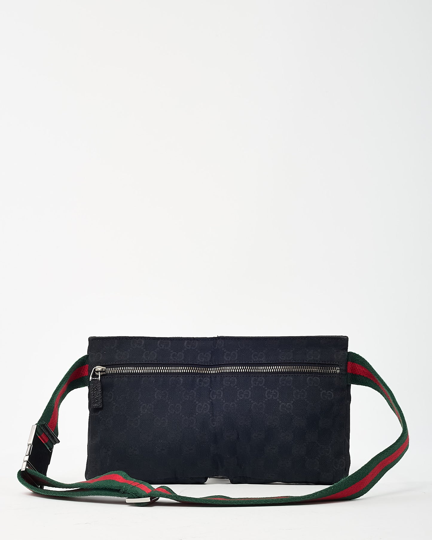 Gucci Black Monogram GG Canvas Double Pocket Belt Bag